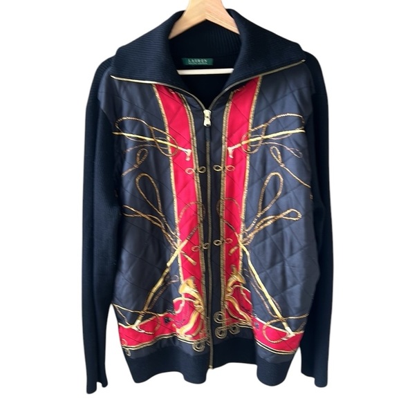 Lauren Ralph Lauren XL Wool Zip Up Jacket Equestrian Silk Quilted Front - Picture 1 of 9